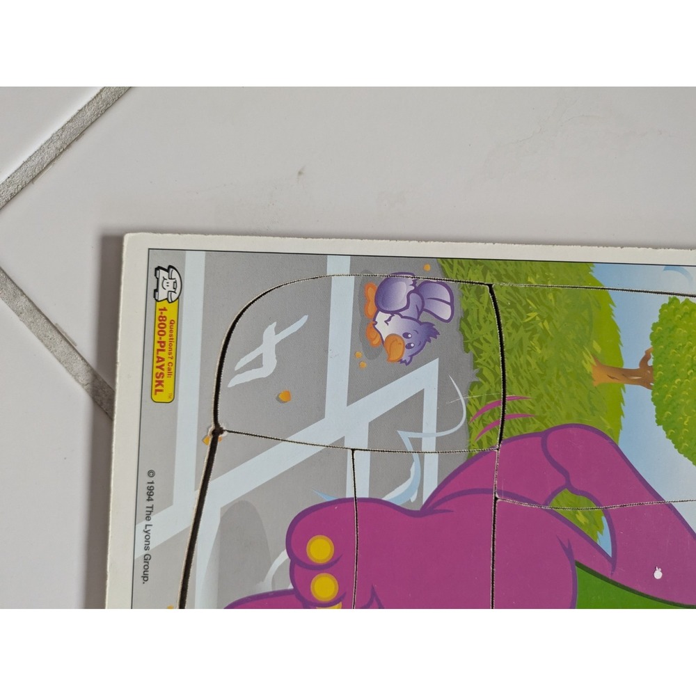 Vintage Barney Wooden Puzzle Playing Hopscotch - Picture 2 of 9